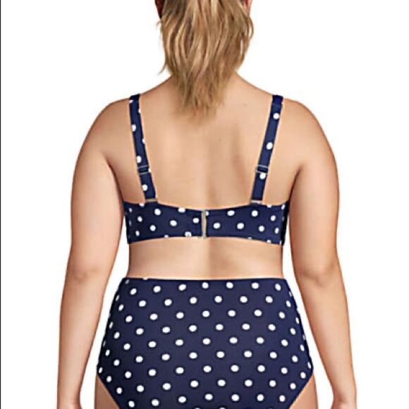 Land’s End Plus Standard twist polkadot bikini top underwire Navy white Various - Picture 11 of 12